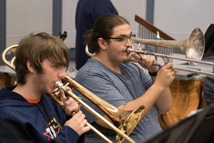Band students rehearse for concert. 