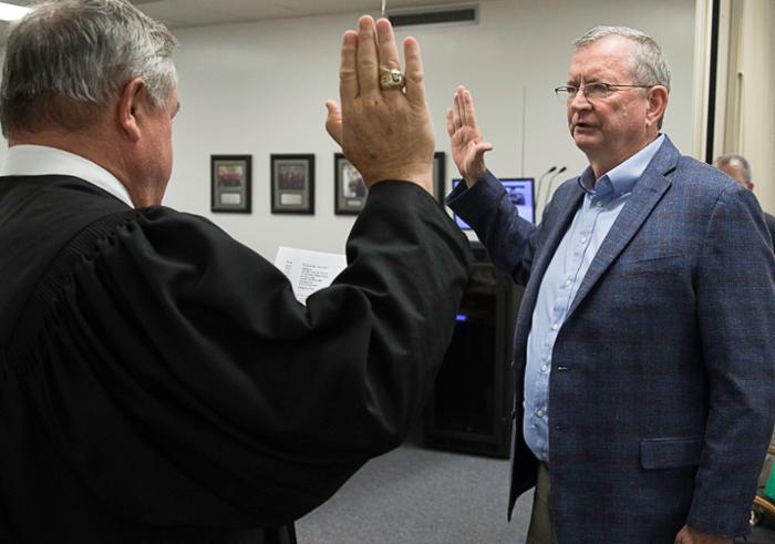 Following re-election to Position 6 on the Wharton County Junior College Board of Trustees, J. Paul Pope was sworn into office during the regularly scheduled meeting on Tuesday, May 21, 2024, by State District Judge Randy Clapp. 