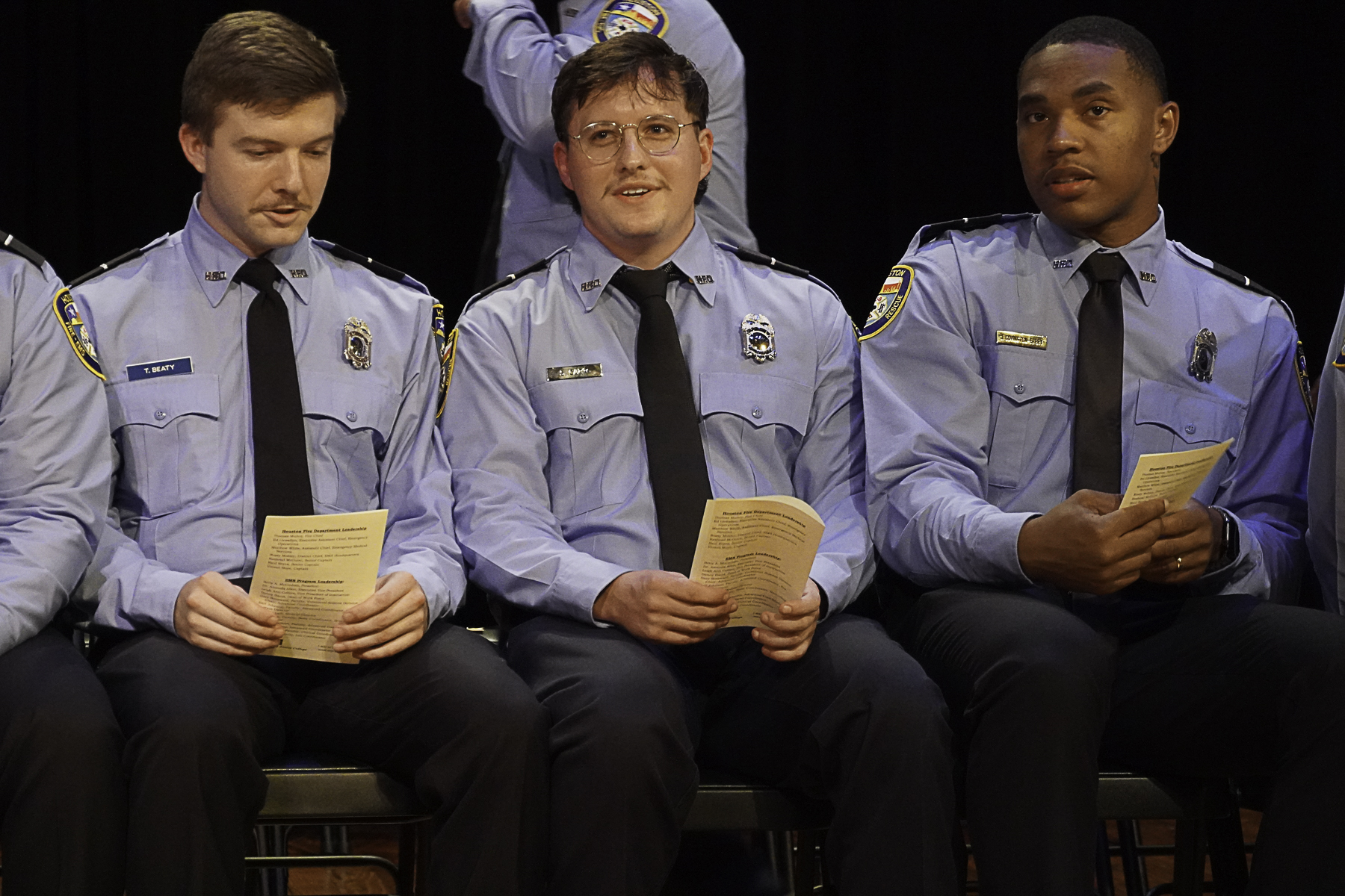 Forty-four members of the Houston Fire Department recently graduated from Wharton County Junior College's Emergency Medical Services program. Pictured, left to right, are Trever Beaty, Samuel Carr and Jhaylen Covington-Berry.