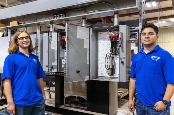 Wharton County Junior College's HVAC and Electrical Technology programs have received a Jobs and Education for Texans (JET) grant, which will provide cutting-edge training equipment for students like Lucien Dann of Richmond, left, and Joseph Barron of El Campo.