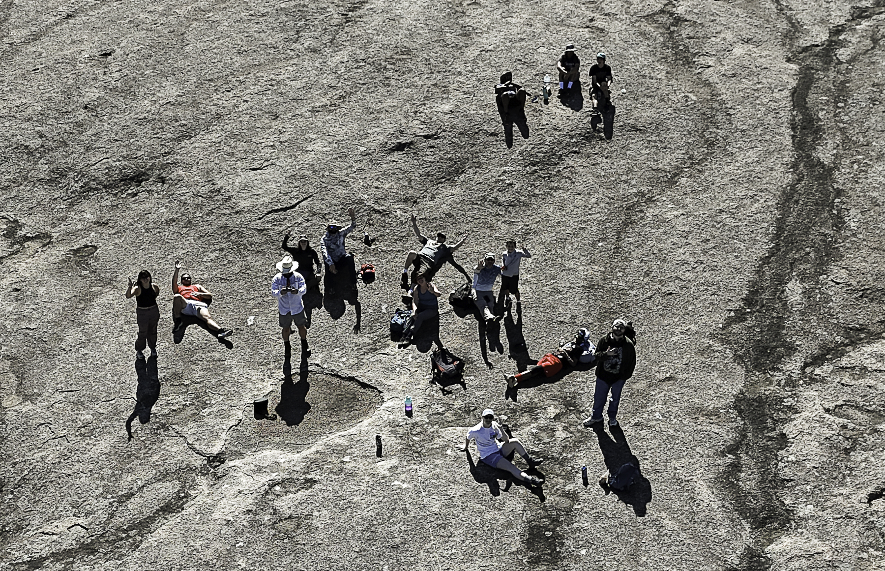 Wharton County Junior College geology students and faculty take a photograph with a drone while visiting Enchanted Rock in the Texas Hill Country. A National Science Foundation grant will enable the college to purchase additional drones and training equipment.